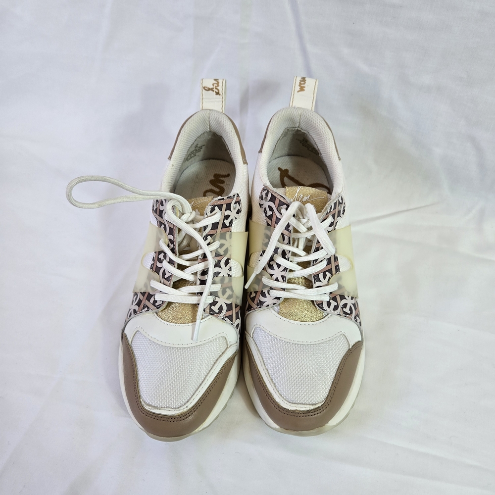 Sam Edelman Women's Darsie White Tan Logo Print Mesh Platform Fashion Sneaker 6M - Picture 2 of 10